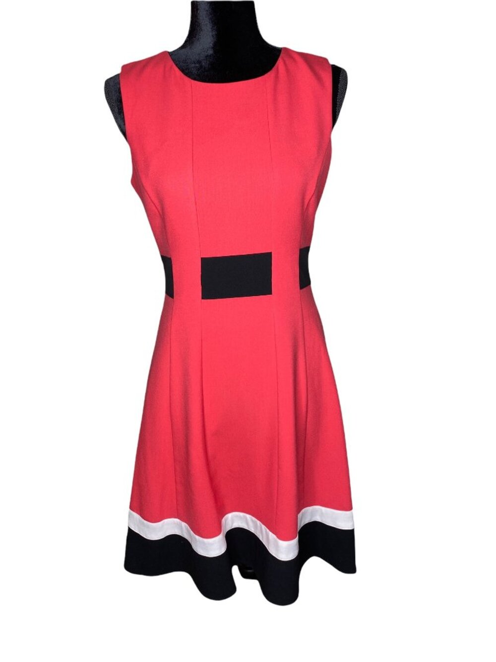 Calvin Klein Pink Sleeveless Sheath Dress Black White Trim Size 4